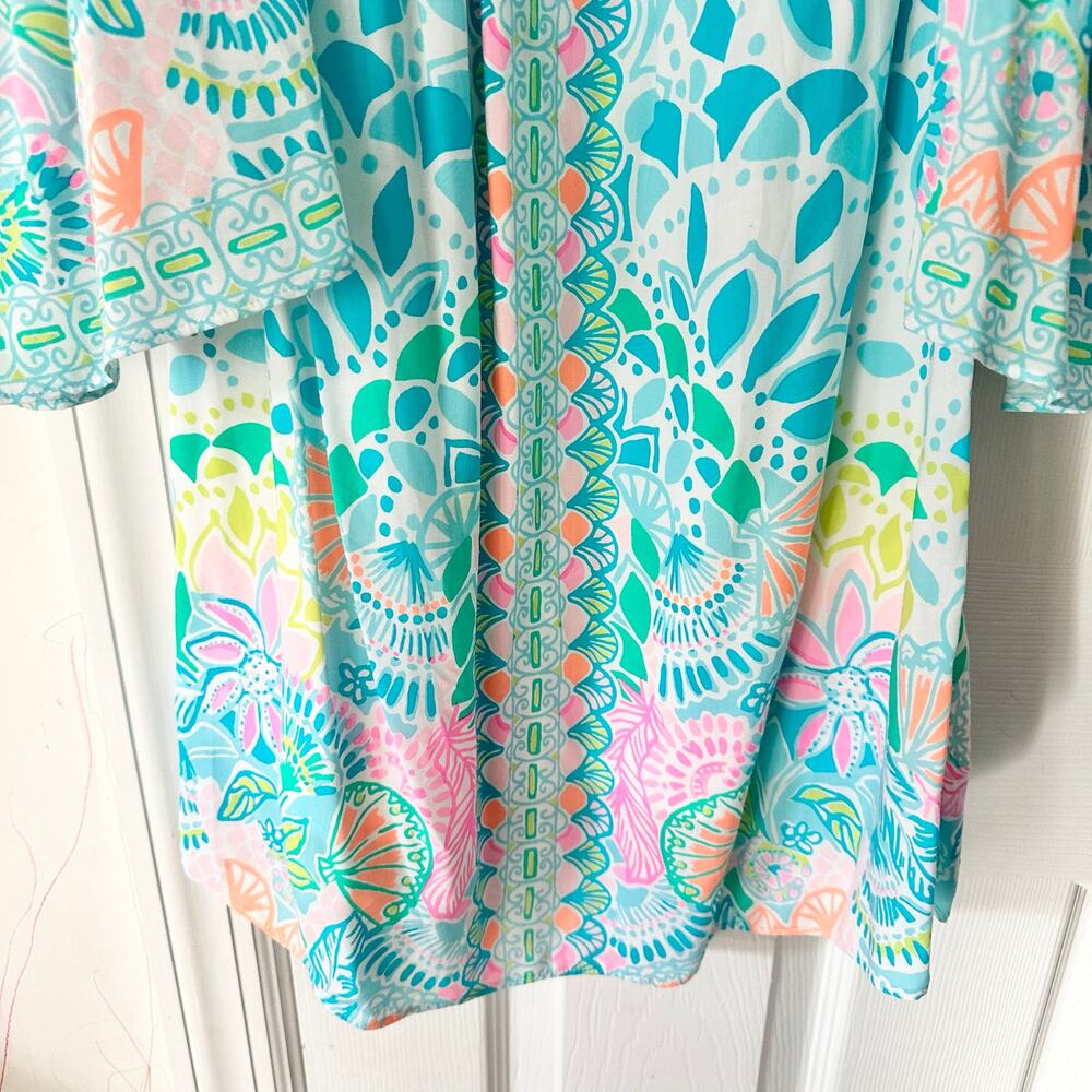 Lilly Pulitzer Nevie Blue Off Shoulder Bell Sleeve Dress Multi Caribbean Citrus - Picture 7 of 9